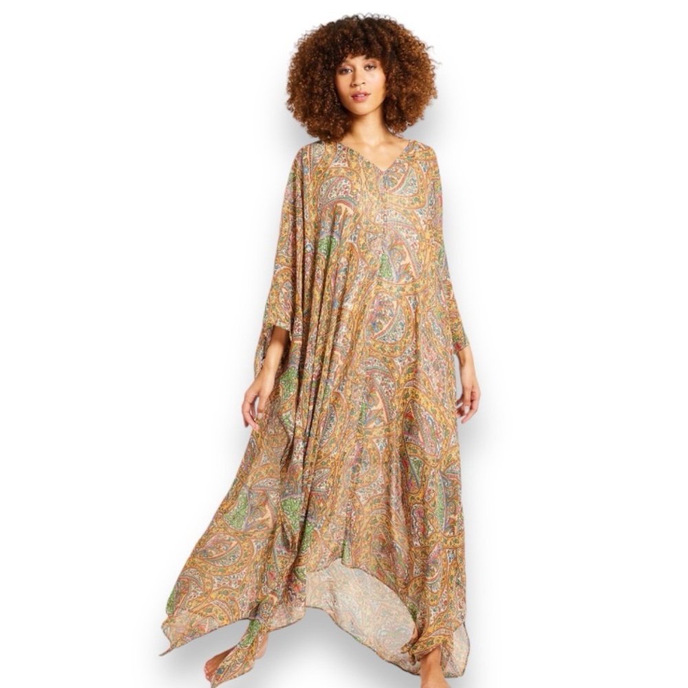Mille Resort & Travel Jones Caftan Kaftan Mumu Paisley Shimmer Sheer - Picture 4 of 10